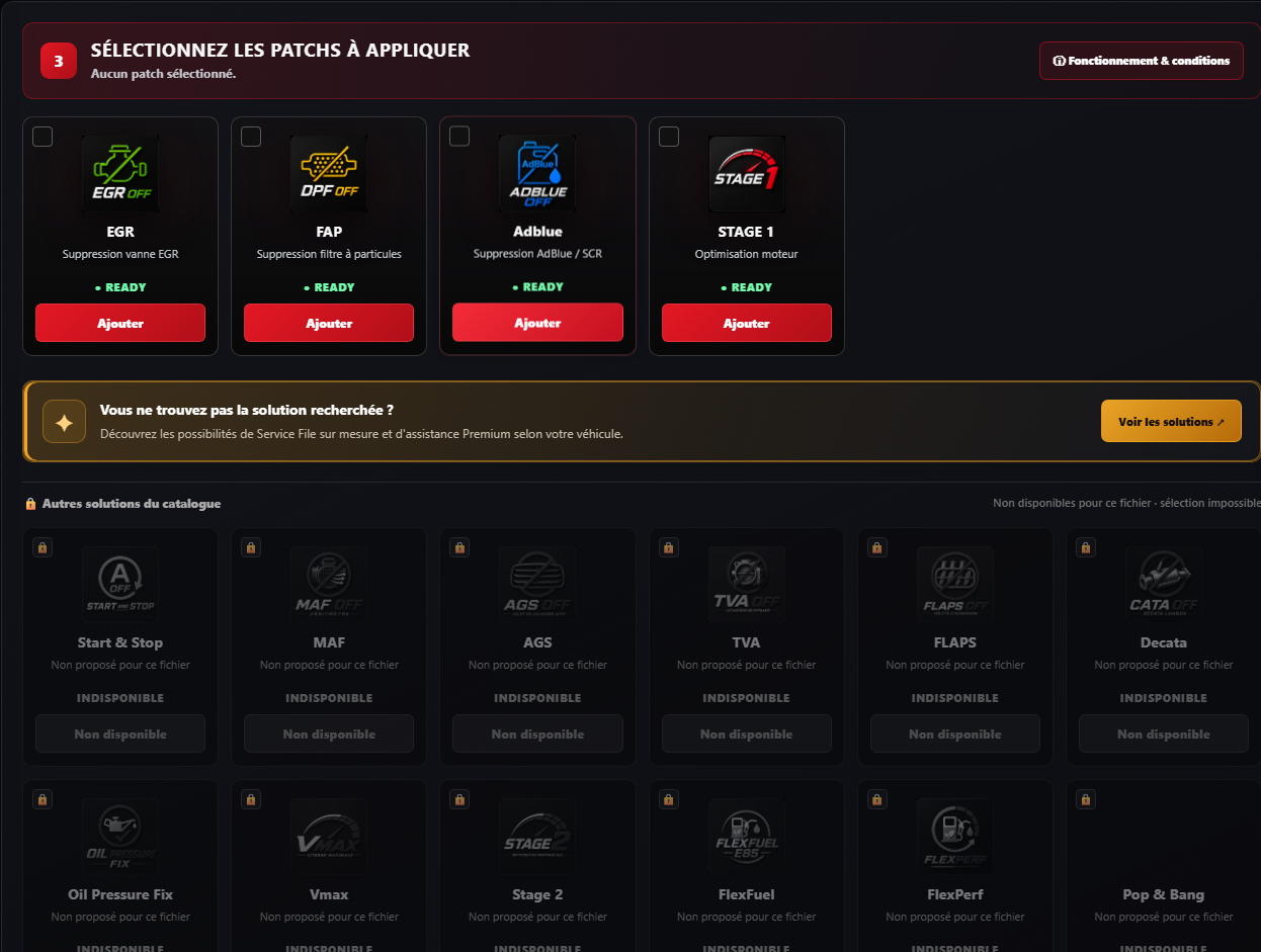 Patchs disponibles pour votre ECU
